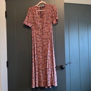 The Kooples Paris Pink/Coral Black floral print Maxi Dress, size 2